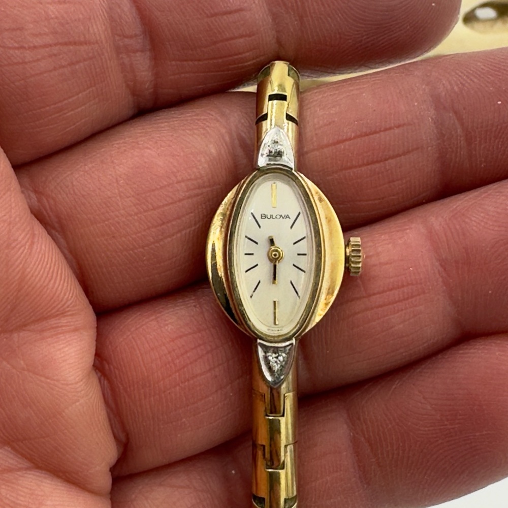Vintage Bulova Watch 10K rolled Gold w/ Diamonds